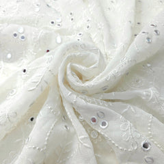 Dyeable Embroidered Georgette Fabric with Mirror Work and floral Threadwork