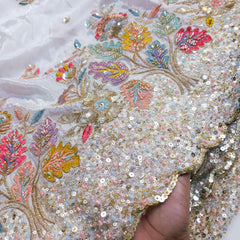 DYEABLE Crepe Fabric with Multicolor Floral Cutdana, Sequin work with Border