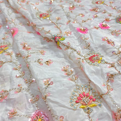 DYEABLE Crepe Fabric with Multicolor Floral Cutdana, Sequin work
