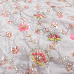 DYEABLE Crepe Fabric with Multicolor Floral Cutdana, Sequin work