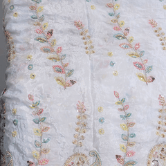 DYEABLE Crepe Fabric with Multicolor Paisley Cutdana, Sequin work with Border