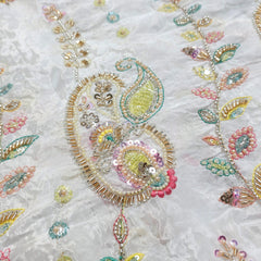 DYEABLE Crepe Fabric with Multicolor Paisley Cutdana, Sequin work with Border