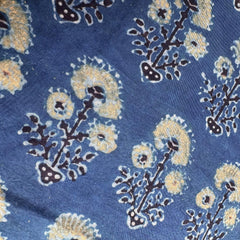 Elegant Handblock Ajrakh Print on Pure Modal Fabric – Black and White Floral Motifs on Indigo Blue Base