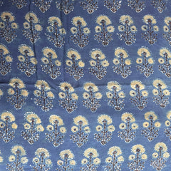 Elegant Handblock Ajrakh Print on Pure Modal Fabric – Black and White Floral Motifs on Indigo Blue Base