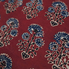 Elegant Handblock Ajrakh Print on Pure Modal Fabric – Indigo Blue & Black Floral Motifs on Maroon Base
