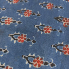Elegant Handblock Ajrakh Print on Pure Modal Fabric – Black & Maroon Floral Motifs on Indigo Blue Base