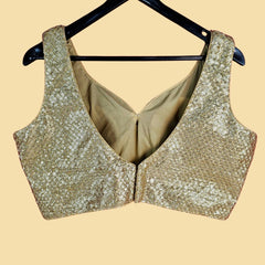 Sitara Full Sequins Sleeveless Gold Blouse with V Neckline