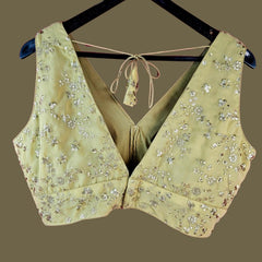 Pushpa Floral Sequin Work Sleeveless Golden Blouse with V Neckline