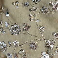 Pushpa Floral Sequin Work Sleeveless Golden Blouse with V Neckline