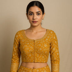 Zarmina Mustard Yellow Banarasi Brocade with Round Neckline