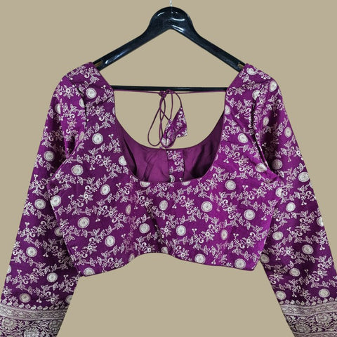 Zarmina Wine Banarasi Brocade with Round Neckline