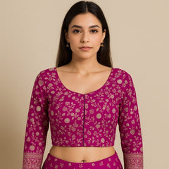 Zarmina Wine Banarasi Brocade with Round Neckline
