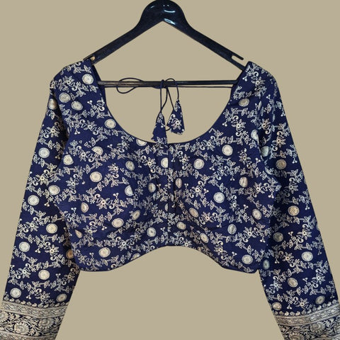Zarmina Navy Blue Banarasi Brocade with Round Neckline