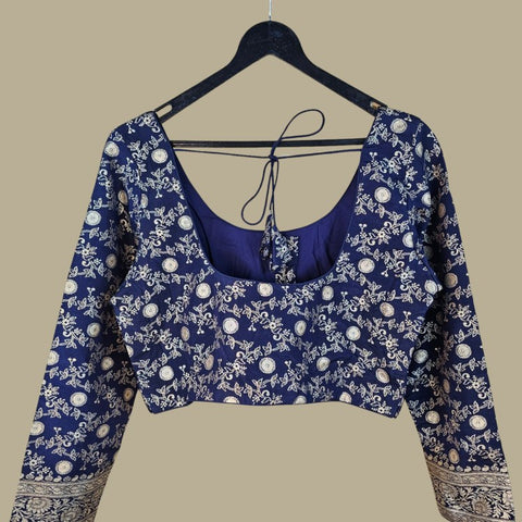 Zarmina Navy Blue Banarasi Brocade with Round Neckline