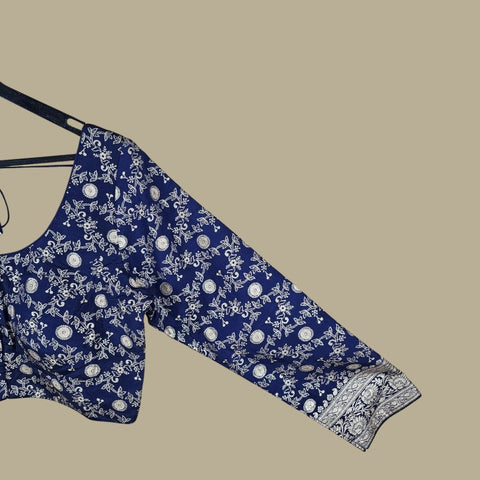 Zarmina Navy Blue Banarasi Brocade with Round Neckline