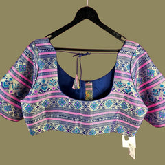 Manjusha Multi-Color Banarasi  Brocade on Indigo Blue Base with Round Neckline