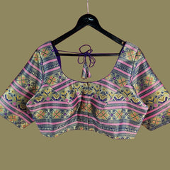 Manjusha Multi-Color Banarasi  Brocade on Indigo Purple Base with Round Neckline