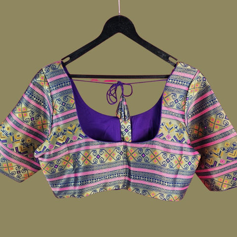 Manjusha Multi-Color Banarasi  Brocade on Indigo Purple Base with Round Neckline