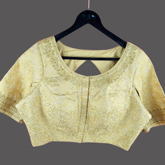 Zardana Light Gold Pink Banaras Brocade Blouse with Zari work and Round Neckline