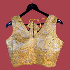 Rajsi Lemon Yellow Floral  Banaras Brocade Blouse with V Neckline