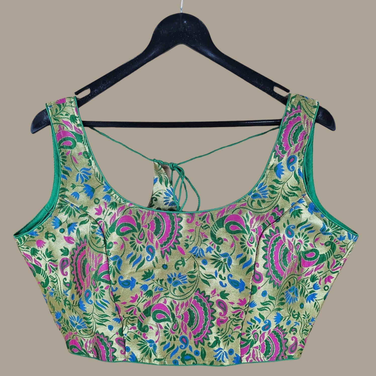 Kamalmor Paithani Blouse Green Color Blouse with Round Neckline
