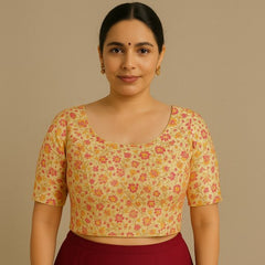 Phoolzar Cream Off White Banaras Brocade Blouse with Round Neckline