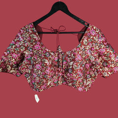 Phoolzar Maroon Banaras Brocade Blouse with Round Neckline