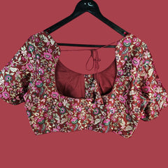 Phoolzar Maroon Banaras Brocade Blouse with Round Neckline