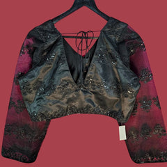 Nazakat Black Net V Neck Blouse with Sequin Work