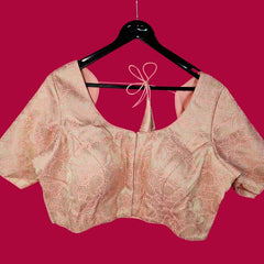 Zarkoyari Banaras Brocade Peach Color Blouse with Round Neckline