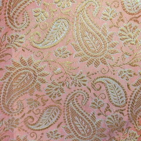 Zarkoyari Banaras Brocade Peach Color Blouse with Round Neckline