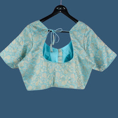 Zarkoyari Banaras Brocade Powder Blue Color Blouse with Round Neckline