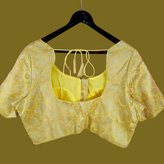 Zarkoyari Banaras Brocade Pale Yellow Color Blouse with Round Neckline