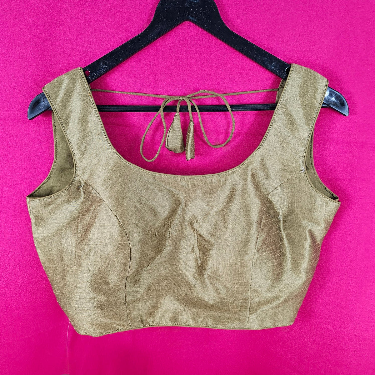 Shabnam Raw Silk Khaki Gold Color Blouse with Round Neckline