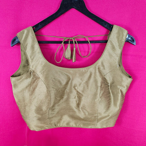 Shabnam Raw Silk Khaki Gold Color Blouse with Round Neckline