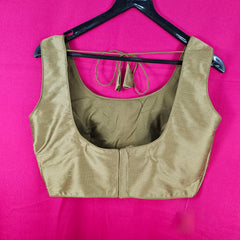 Shabnam Raw Silk Khaki Gold Color Blouse with Round Neckline