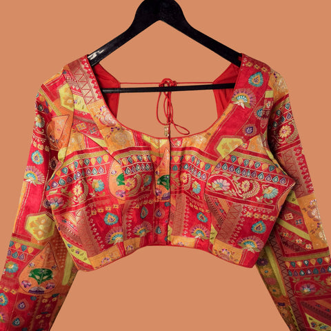 Nusrat Dola Silk Red Color Blouse with Round Neckline