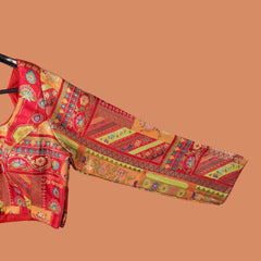 Nusrat Dola Silk Red Color Blouse with Round Neckline