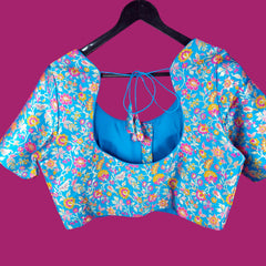 Phoolzar Banaras Brocade Deep Sky Blue Color Blouse with Round Neckline
