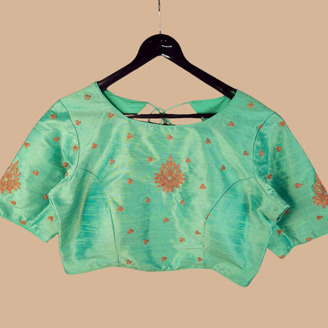 Zarqaa Pastel Mint Color Blouse with Curvy V Neckline