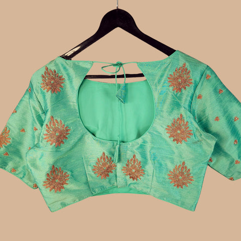Zarqaa Pastel Mint Color Blouse with Curvy V Neckline