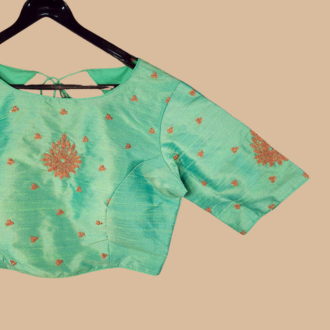 Zarqaa Pastel Mint Color Blouse with Curvy V Neckline