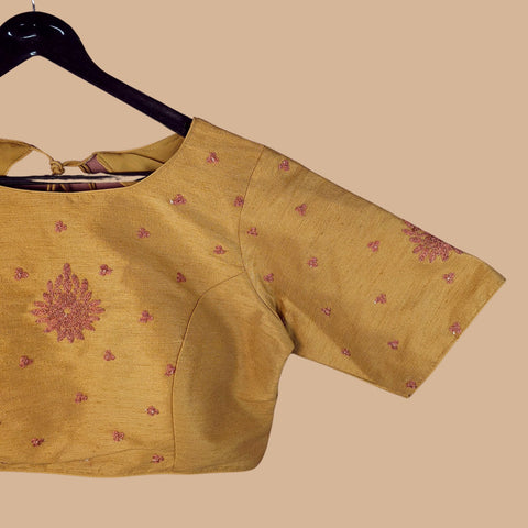 Zarqaa Light Gold Color Blouse with Curvy V Neckline