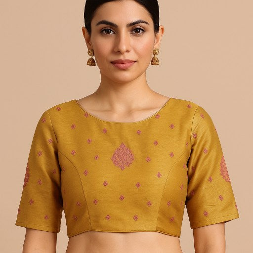 Zarqaa Light Gold Color Blouse with Curvy V Neckline