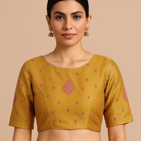 Zarqaa Light Gold Color Blouse with Curvy V Neckline