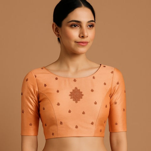 Zarqaa Peach Color Blouse with Curvy V Neckline