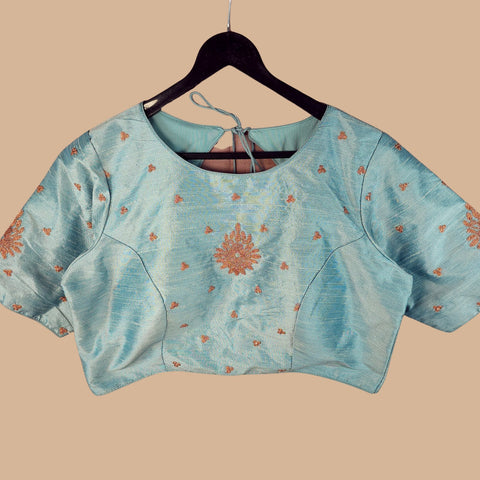 Zarqaa Powder Blue Color Blouse with Curvy V Neckline