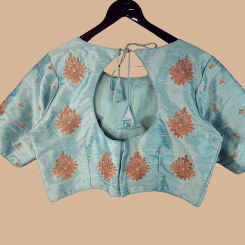 Zarqaa Powder Blue Color Blouse with Curvy V Neckline