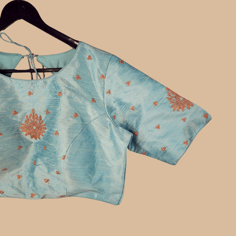 Zarqaa Powder Blue Color Blouse with Curvy V Neckline