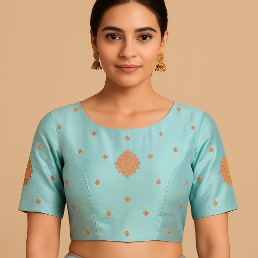 Zarqaa Powder Blue Color Blouse with Curvy V Neckline